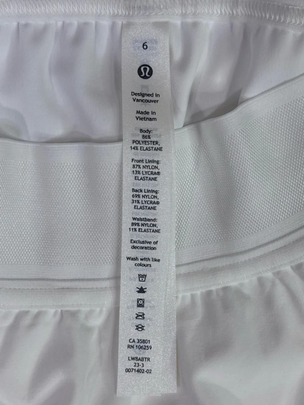 Lululemon White Tennis Skirt Skort Layered High Rise Size 6 Athletic